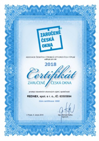 Certifikace Zaručeně česká okna 2018